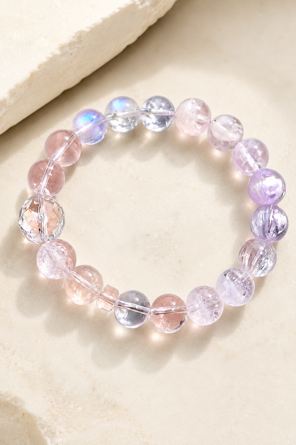 Pastel pink and purple crystal beaded bracelet